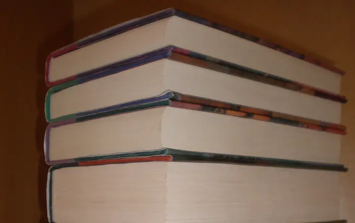 Harry Potter 1st USA ed. complete hardback set stacked diagonal